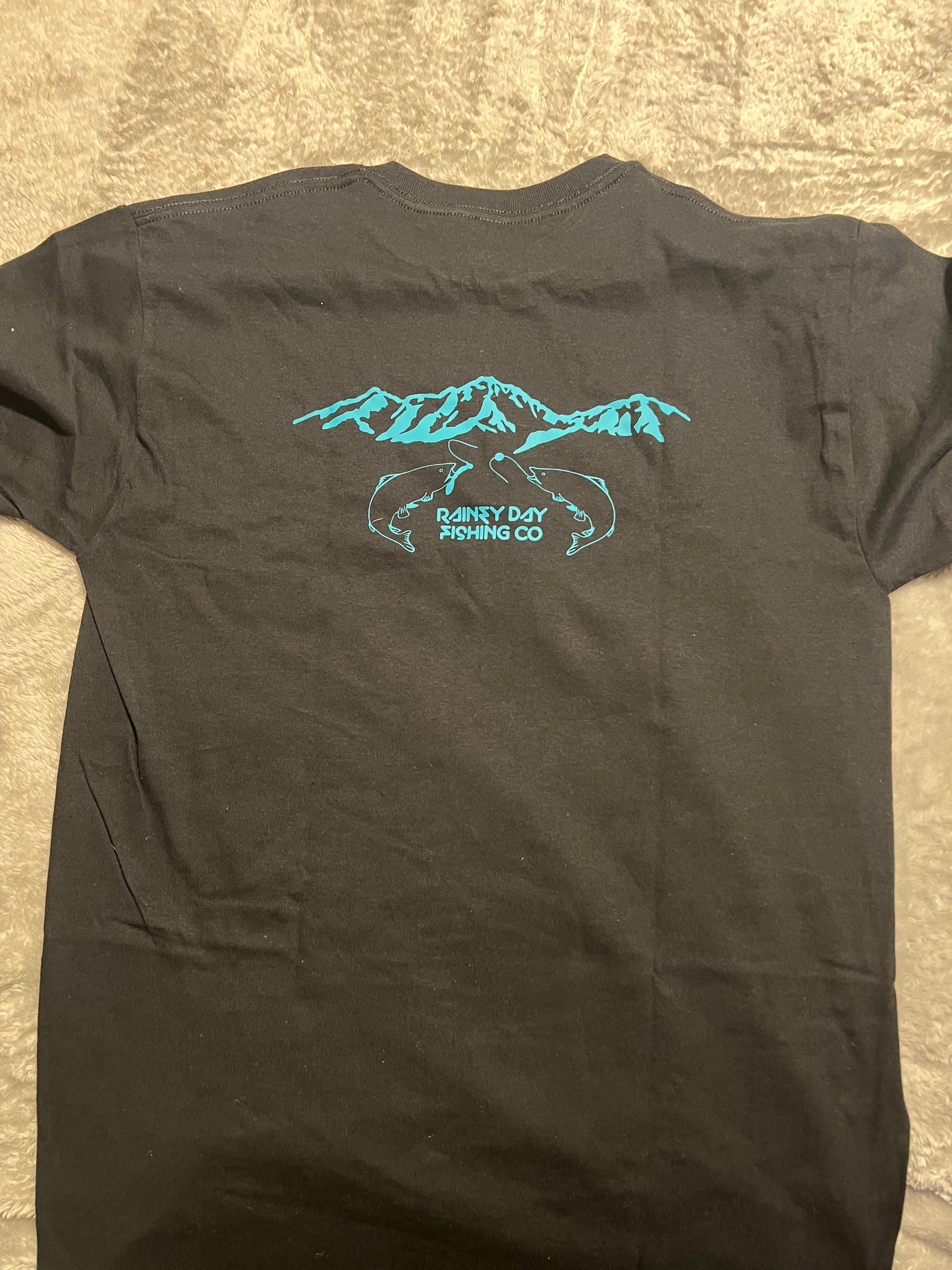 Medium Short sleeve black shirt teal writing